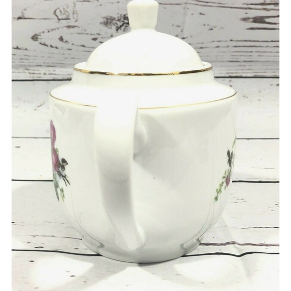 Vintage Tea Pot White & Pink Rose Porcelain - Picture 2 of 10